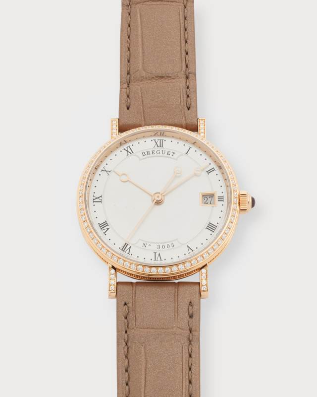 Classique 33.5mm 18k Rose Gold Diamond Watch w/ Alligator Strap